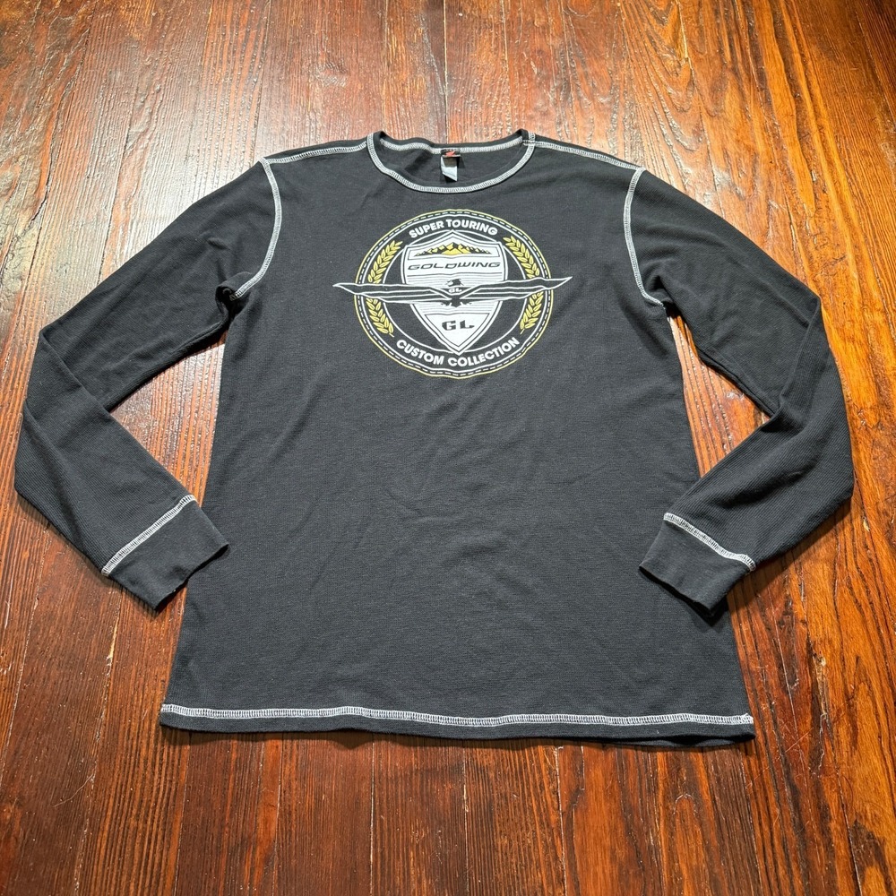 Honda Gold Wing Shirt Mens L Black Thermal Official Long Sleeve Motorcycle Biker